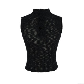 Women's 3D Flower Knitted Slim Fit Tank Top Sleeveless High Neck Crochet Vest For Party Dating Elegant Sweet Ribbed Summer Tops