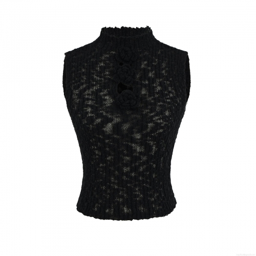 Women's 3D Flower Knitted Slim Fit Tank Top Sleeveless High Neck Crochet Vest For Party Dating Elegant Sweet Ribbed Summer Tops