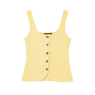 Women's Knitted Tank Top Sleeveless U Neck Slim Fit Ribbed Top With Irregular Metal Buttons Summer Fashion Streetwear Party Vest For Ladies