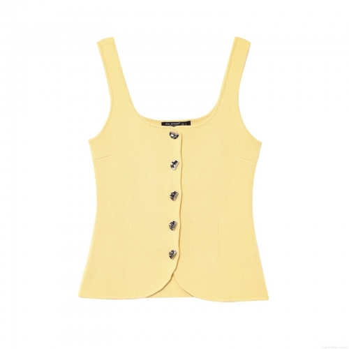 Women's Knitted Tank Top Sleeveless U Neck Slim Fit Ribbed Top With Irregular Metal Buttons Summer Fashion Streetwear Party Vest For Ladies