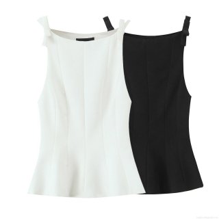 Women's Elegant Polyester Sleeveless Bowknot Tank Top Slim Fit Peplum Ruffle Hem Solid Color Vest For Daily Party Wear