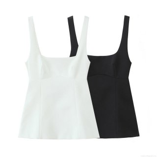 Women Backless Bow Tank Top Square Neck Wide Strap Acrylic Spandex Woven Sleeveless Slim Fit Cropped Top For Summer Party Dating Streetwear