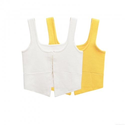 Women's Knit Crop Top Sleeveless Short Vest With Hook-and-Eye Closure Solid Color Square Neck Tank Top For Summer Party Club Lady Fashion