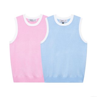 Women's Knit Tank Top Sweet Contrast Trim Round Neck Sleeveless Vest Color Block Knitted Pullover Top For Summer Casual Daily Wear