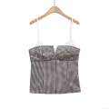 Women's Gingham Checkered Camisole Polyester Slim Fit V-Neck Crop Top With Adjustable Straps Sexy Retro Summer Tank Top For Women