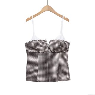Women's Gingham Checkered Camisole Polyester Slim Fit V-Neck Crop Top With Adjustable Straps Sexy Retro Summer Tank Top For Women