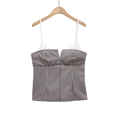 Women's Gingham Checkered Camisole Polyester Slim Fit V-Neck Crop Top With Adjustable Straps Sexy Retro Summer Tank Top For Women