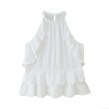 Women's Halter Neck Sleeveless Tank Top Ruffle Layered Tiered Chiffon Blouse Elegant Solid White Vest For Summer Party Date Night Fashion Tops