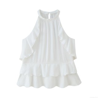 Women's Halter Neck Sleeveless Tank Top Ruffle Layered Tiered Chiffon Blouse Elegant Solid White Vest For Summer Party Date Night Fashion Tops