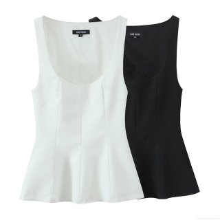 Women Sexy Peplum Tank Top Sleeveless U-Neck Slim Fit Solid Color Polyester Blend Top Elegant Fashion Clubwear Sleeveless Shirt For Lady