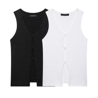 Women's Sexy Knitted Tank Top V Neck Hollow Out Sleeveless Slim Fit Polyester Vest Top Summer Daily Streetwear Chic Clothing