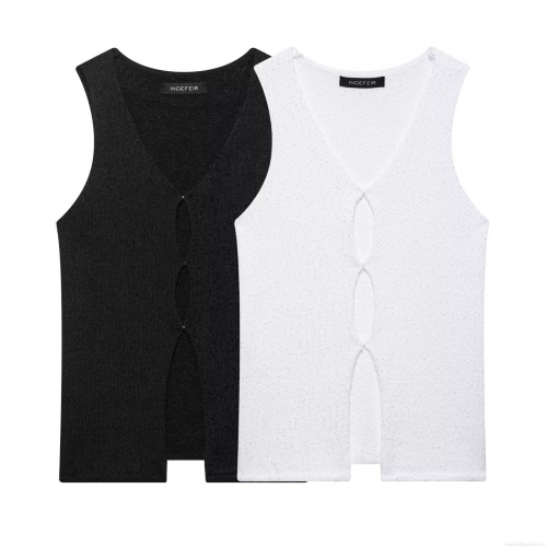 Women's Sexy Knitted Tank Top V Neck Hollow Out Sleeveless Slim Fit Polyester Vest Top Summer Daily Streetwear Chic Clothing