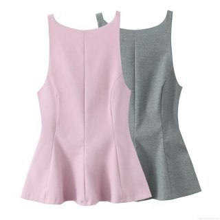 Women Sexy Backless Peplum Top With Large Bow Tie Polyester Woven Sleeveless Ruffle Hem Vest Top For Party Clubwear Socialite Style