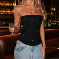 Sexy Rhinestone Corset Top Strapless Fishbone Bustier Crop Top For Women Party Night Club Y2K Streetwear Sleeveless Polyester Spandex Mesh Tank Top