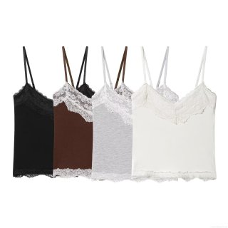 Women's Sexy Lace Trim V-Neck Camisole Knitted Cropped Tank Top With Adjustable Thin Straps Summer Streetwear Inner Wear