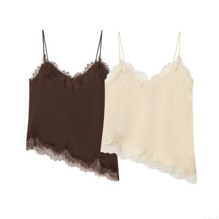 Women's Sexy Lace Trim Satin Camisole Top V-Neck Sleeveless Asymmetrical Hem Adjustable Spaghetti Strap Tank Top For Party Clubwear Streetwear