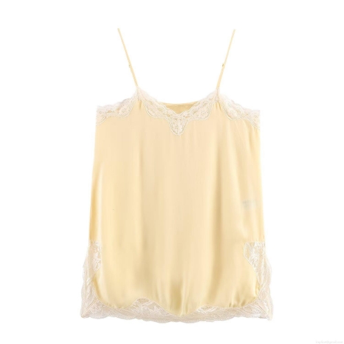 Women's Sexy Lace Trim Camisole Tank Top Satin Polyester V-Neck Slim Fit Top With Adjustable Spaghetti Straps For Daily Dating Summer Apparel