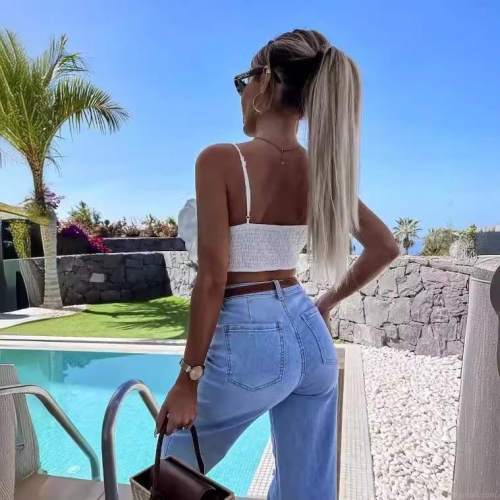 Women's Elegant 3D Flower Camisole Top Sexy Sleeveless 100% Polyester Smocked Back Bustier For Summer Vacation Party Ladies Wear