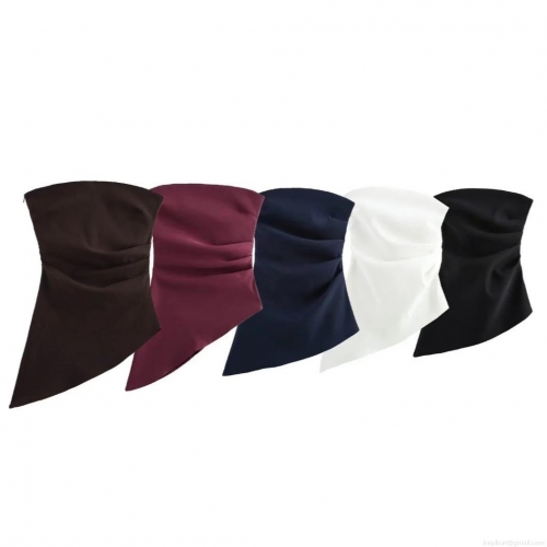 Women's Sexy Ruched Asymmetrical Hem Tube Top Polyester Pleated Bandeau For Party Club Night Out Slim Fit Strapless Top