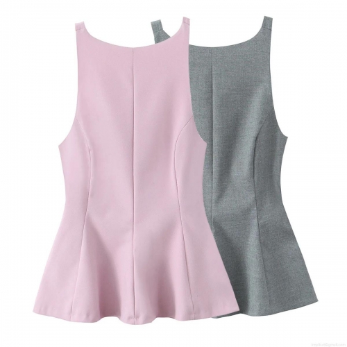 Women's Sleeveless Peplum Top Polyester Blend Bow Backless Back Ruffle Hem Tank Top For Party Dating Elegant Slim Fit Cami Top