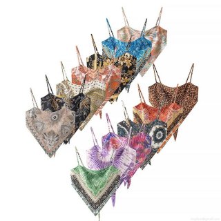 Bohemian Paisley Print Satin Crop Top With Back Tie Straps Women Summer V Neck Handkerchief Hem Bandana Tank Top Leopard Floral Print Clubwear