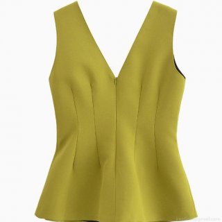 Women's Elegant V Neck Peplum Top Sleeveless Structured Polyester Blouse With Back Hidden Zipper Solid Color Slim Fit Summer Casual Tank Top