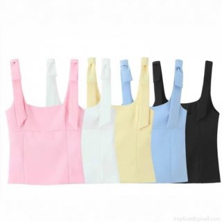 Women's Bow Tie Strap Tank Top Polyester Blend Square Neck Slim Fit Sleeveless Sweet Elegant Chic Summer Camisole For Women Party Casual Fashion Top