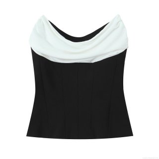 Women's Sexy Color Block Tube Top Slim Fit Strapless Ruffle Trim Sleeveless Polyester Shirt For Date Party Clubwear