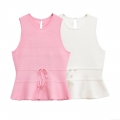 Women's Elegant Knit Sleeveless Top With Peplum Hem And Bow Detail Round Neck Polyester Knit Vest For Dating Summer Fashion