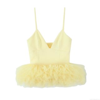 Women's Sexy V-Neck Sleeveless Mesh Tulle Camisole Ruffled Puffy Hem Spandex Acrylic Top For Party Summer Clubwear Streetwear