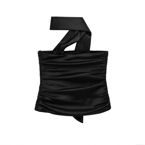 Women's Elegant Satin Ruched Tube Top Strapless Slim Fit Polyester Cropped Blouse For Clubwear Party Sexy Solid Sleeveless Summer Top