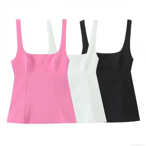 Women's Square Neck Sleeveless Polyester Tank Top With Large Back Bow Cutout Slim Fit Camisole For Party Daily Wear Sexy Elegant Summer Top