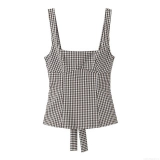 Women Sweet Gingham Backless Camisole Top Square Neck Polyester Spandex Check Print Tank Top With Tie Back Bow Sexy Summer Beach Vacation Party Top