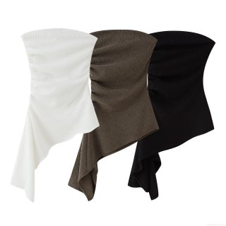 Women's Strapless Bandeau Top Pleated Asymmetric Hem Crop Top Sexy Ruched Off Shoulder Slim Fit Vest For Party Club Casual Summer Top