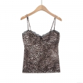 Sexy Leopard Print Cami Top Women Lace Trim V-Neck Slim Fit Camisole With Adjustable Straps Bow Detail Streetwear Clubwear Sleeveless Top