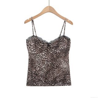 Sexy Leopard Print Cami Top Women Lace Trim V-Neck Slim Fit Camisole With Adjustable Straps Bow Detail Streetwear Clubwear Sleeveless Top