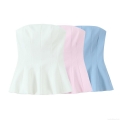 Women Elegant Peplum Tube Top Strapless Solid Color Slim Fit Sleeveless Polyester Blouse For Party Clubwear Summer Fashion Minimalist Elegant Top