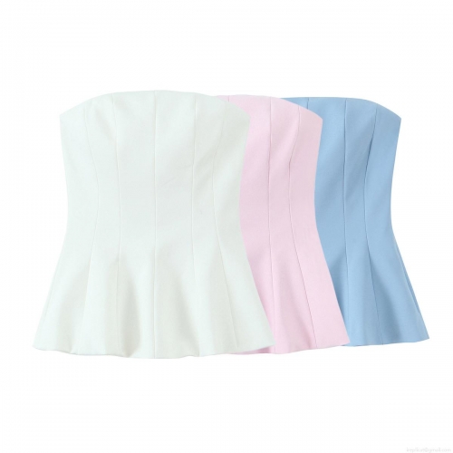 Women Elegant Peplum Tube Top Strapless Solid Color Slim Fit Sleeveless Polyester Blouse For Party Clubwear Summer Fashion Minimalist Elegant Top
