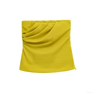 Women's Sexy Strapless Tube Top Slim Fit Solid Color Polyester Stretch Off-Shoulder Crop Top Ruched Side Invisible Zipper Elegant Summer Inner Vest