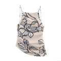 Women's Floral Print Backless Halter Camisole Flax Blend Sexy Cropped Tank Top With Irregular Hem And Tie Back For Summer Vacation Party Fashion Elegant Top