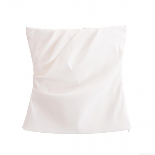 Women's Draped Pleated Tube Top Sexy Off Shoulder Sleeveless Polyester Blouse Solid Color Slim Fit Strapless Crop Top for Party Club Dating Elegant Summer Streetwear