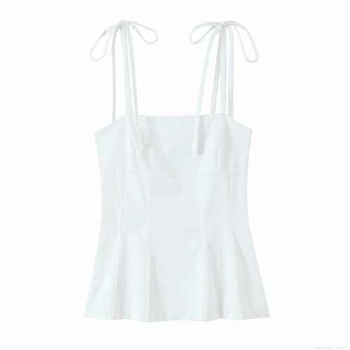 Women's Bow Tie Shoulder Strap Camisole Top Polyester Slim Fit Peplum Gingham Crop Tank Top for Summer Casual Vacation Dating