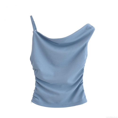 Women's Sexy Asymmetric Draped One Shoulder Cami Top Solid Color Ruched Polyester Slim Fit Tank Top for Party Club Dating Summer Streetwear