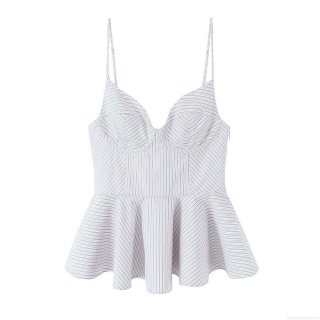 Women's Striped Ruffle Camisole Top Sexy Backless Corset Style Polyester Slim Fit Peplum Tank Top For Summer Party Dating