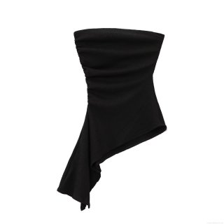 Ruched Off Shoulder Strapless Tube Top Ruched Polyester Asymmetrical Hem Solid Color Crop Top For Women Fashion Party Streetwear