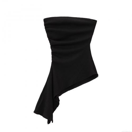 Ruched Off Shoulder Strapless Tube Top Ruched Polyester Asymmetrical Hem Solid Color Crop Top For Women Fashion Party Streetwear