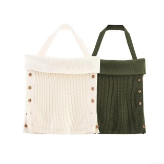 Women's Sexy Halter Neck Backless Knitted Crop Top Ribbed Sleeveless Side Wood Buttons Slim Fit Tank Top for Summer Party Elegant Chic Cream Green