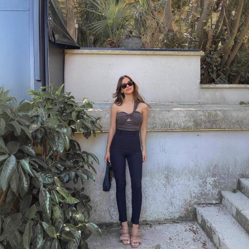 Women's Sexy One Shoulder Crop Top Asymmetric Ruched 100% Cotton Tank Top Solid Color Hollow Out Sleeveless Summer Blouse For Party Clubwear