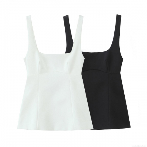 Women Square Neck Sleeveless Tank Top Polyester Slim Fit Back Large Bow Cutout Crop Top Elegant Solid Color Party Vest for Women