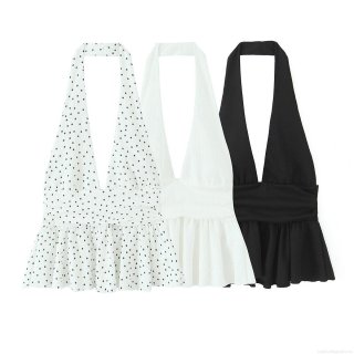 Women's Halter Neck V Neck Peplum Top Plissé Ruffle Hem Backless Sleeveless Camisole Polyester Elegant Casual Summer Blouse For Women Party Clubwear